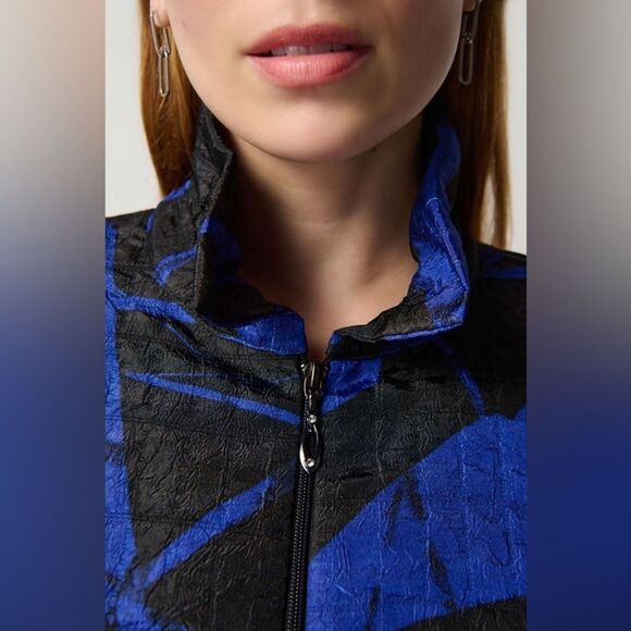 Joseph Ribkoff Black & Royal Sapphire Jacket Sz 2 - Picture 5 of 10